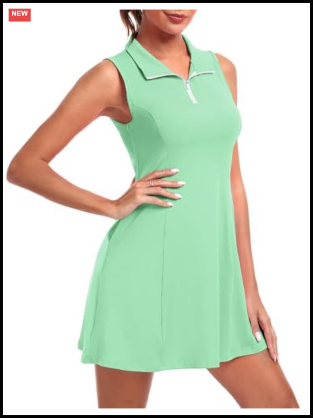 Women's Golf Tennis Dress V-Neck Zipper A-Line Sleeveless with Shorts